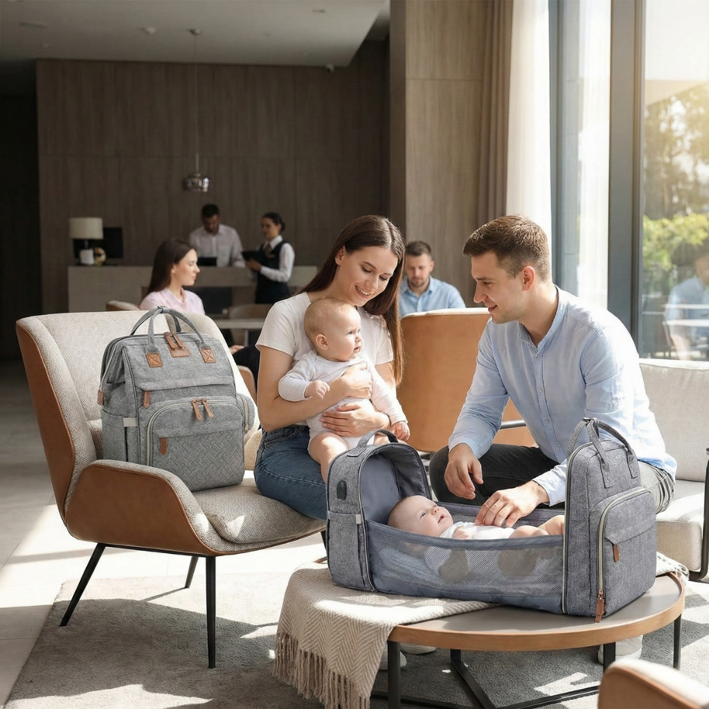 BabyGo Pro – Wickeln, schlafen, losziehen – alles in einem Rucksack.